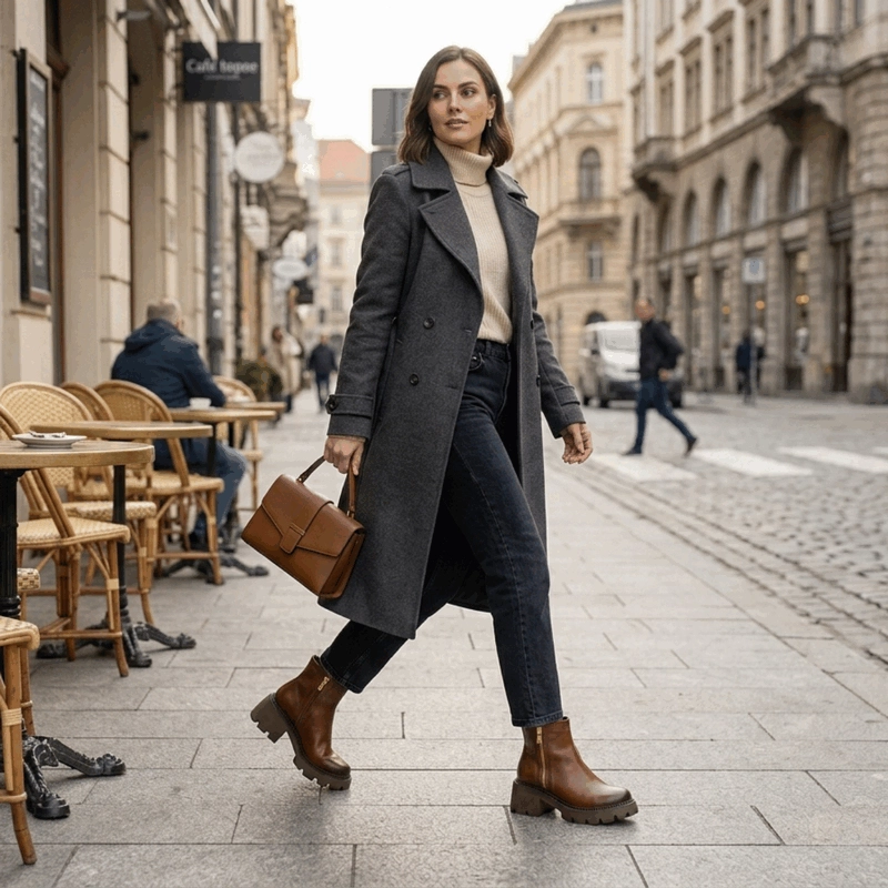BOTIN EXS PLATAFORMA CUERO CAFE - 2