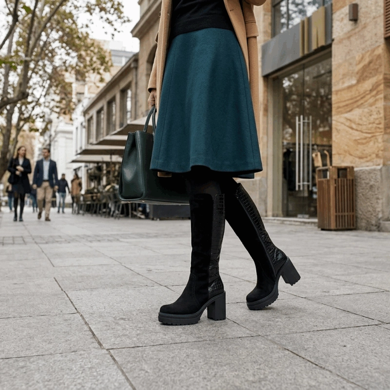 BOTA NEW WALK PLATAFORMA REPTIL NEGRA - 2