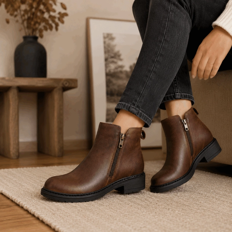 BOTIN PALM CUERO LISO CAFE - 2