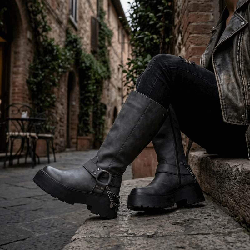 BOTA ROMANO BIKER CUERO NEGRO - 2