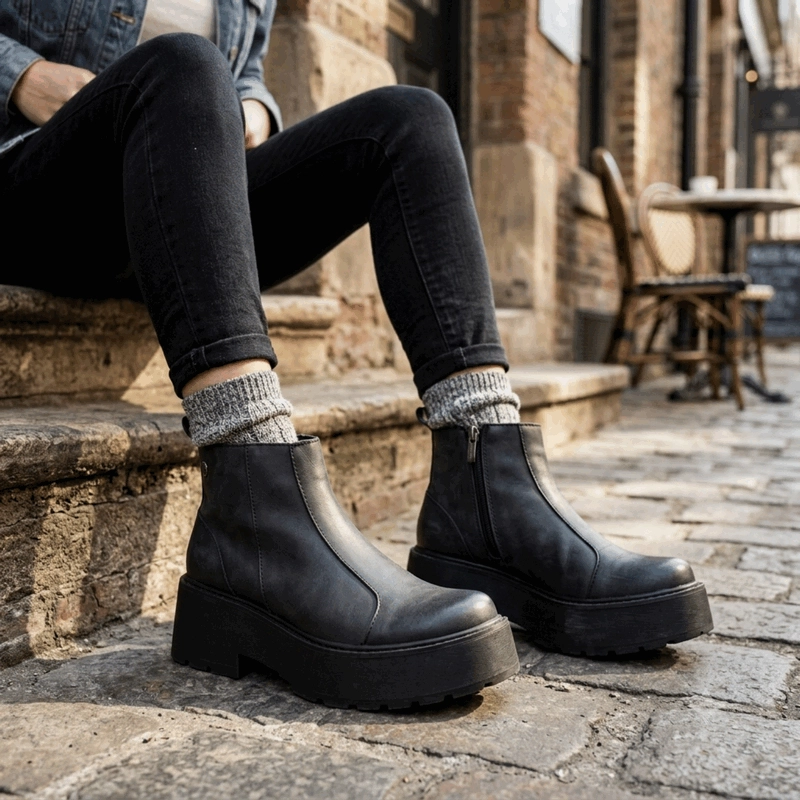 BOTIN ROMANO CUERO LISTO NEGRO MATE - 2