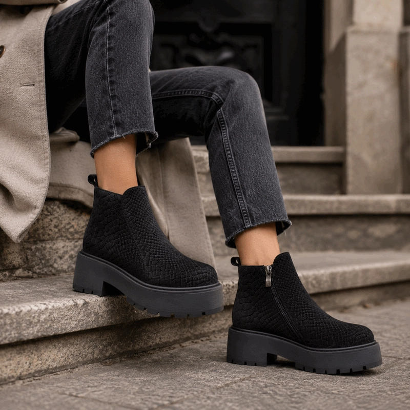 BOTIN ROMANO CUERO REPTIL NEGRO - 2