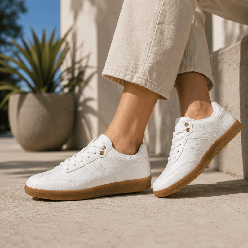 ZAPATILLA NEW WALK URBANA CROCO BLANCA - 2