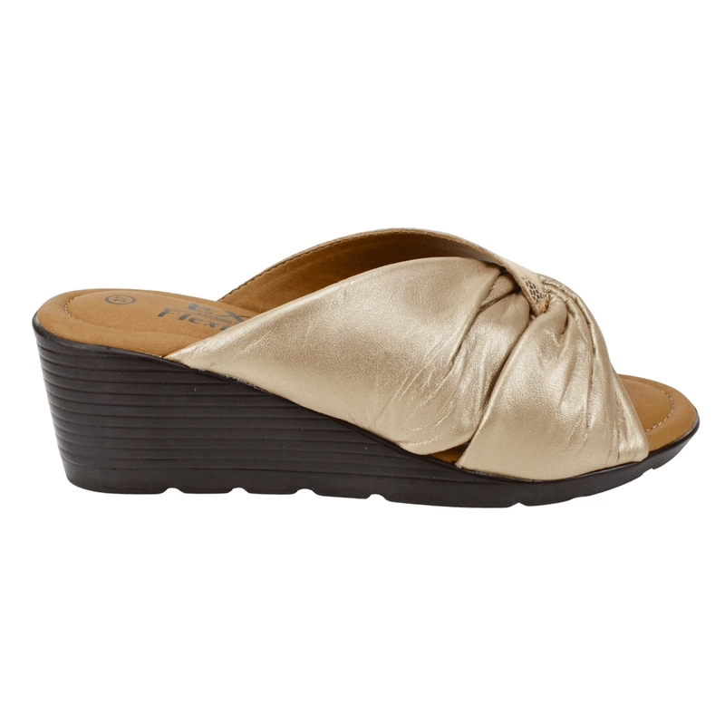 SANDALIA EXS BRILLANTE CONFORT CUERO DORADA - 1