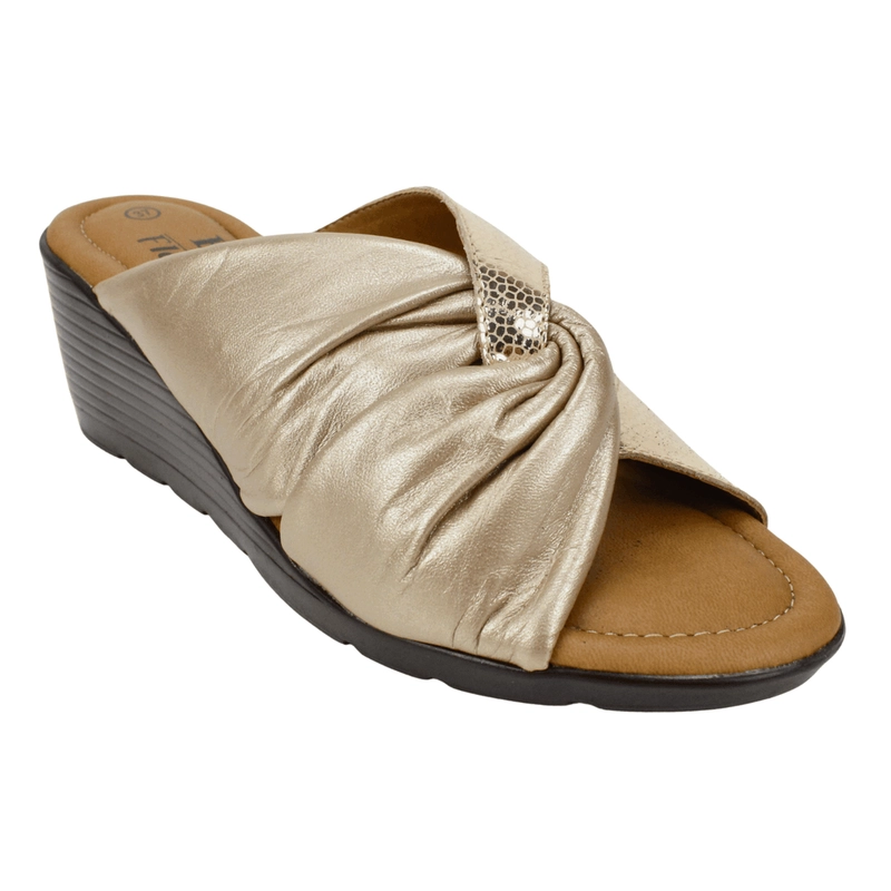 SANDALIA EXS BRILLANTE CONFORT CUERO DORADA - 3