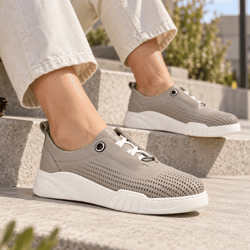 ZAPATILLA EXS TROQUELADA CUERO KHAKI - 2