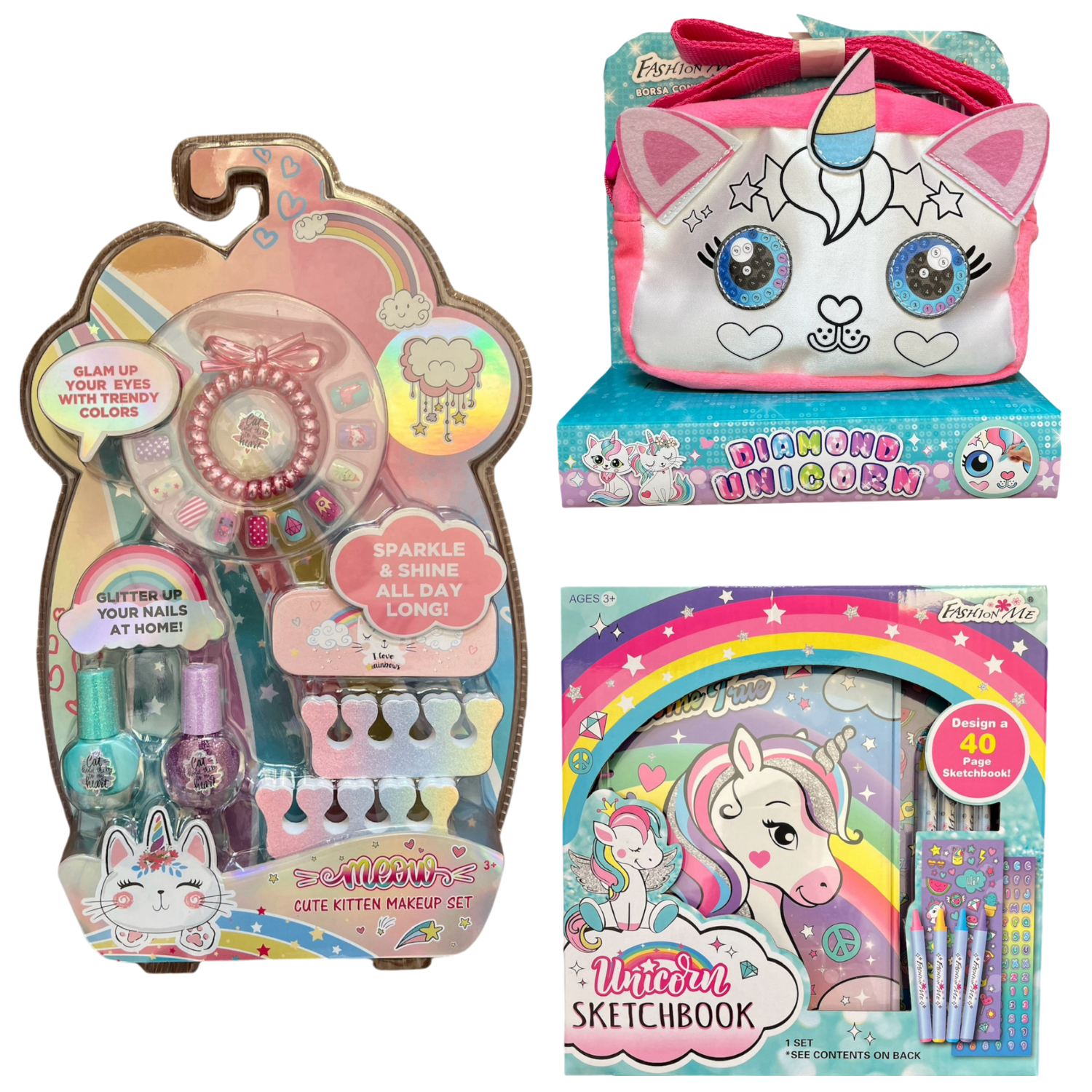 PACK EVERKIDS NIÑA MANICURE + BOLSO UNICORNIO + LIBRO STICKERS UNICORNIO - 1