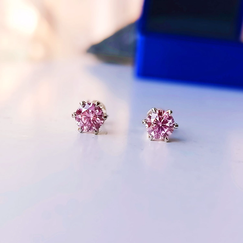 PENDIENTES PUNTO LUZ PIEDRA GEMA MOISSANITA ROSA - 2