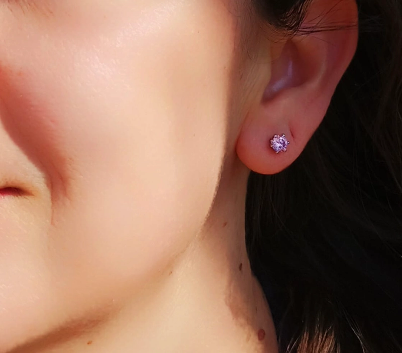 PENDIENTES PUNTO LUZ PIEDRA GEMA MOISSANITA ROSA - 3
