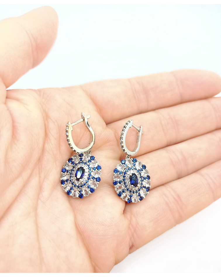 ARO ZAFIRO AZUL SINTÉTICO PENDIENTE PLATA 925 SAPHIRE BLUE - 4