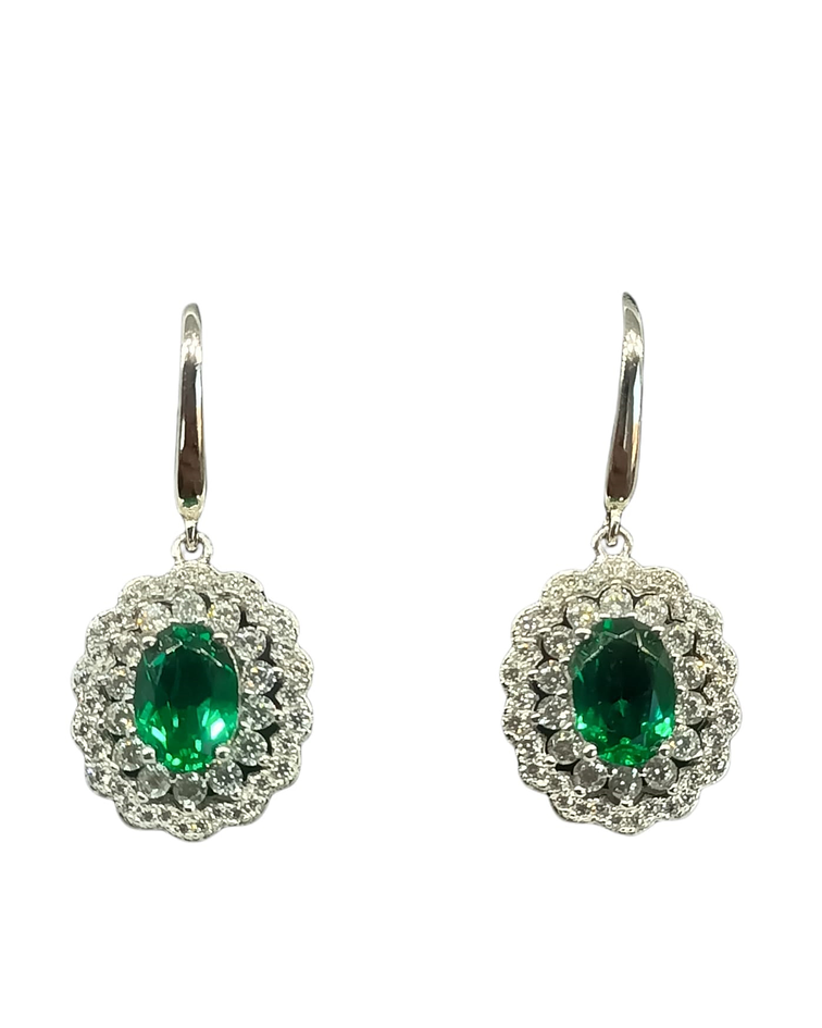 AROS GEMA ESMERALDA MOISSANITAS PLATA 925 VERDE PENDIENTES - 1