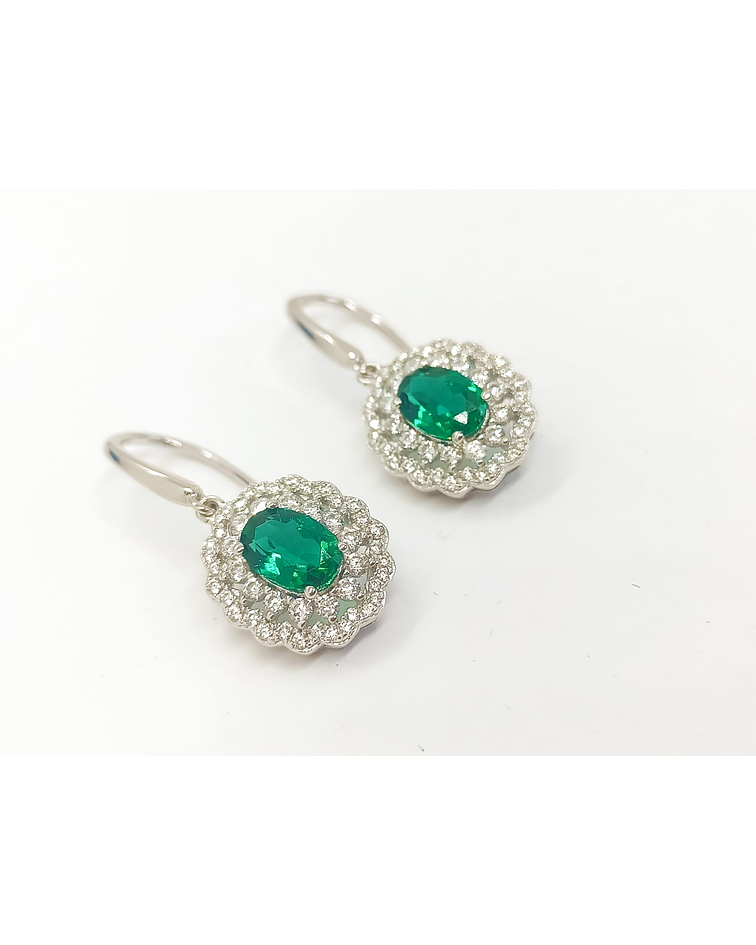 AROS GEMA ESMERALDA MOISSANITAS PLATA 925 VERDE PENDIENTES - 2