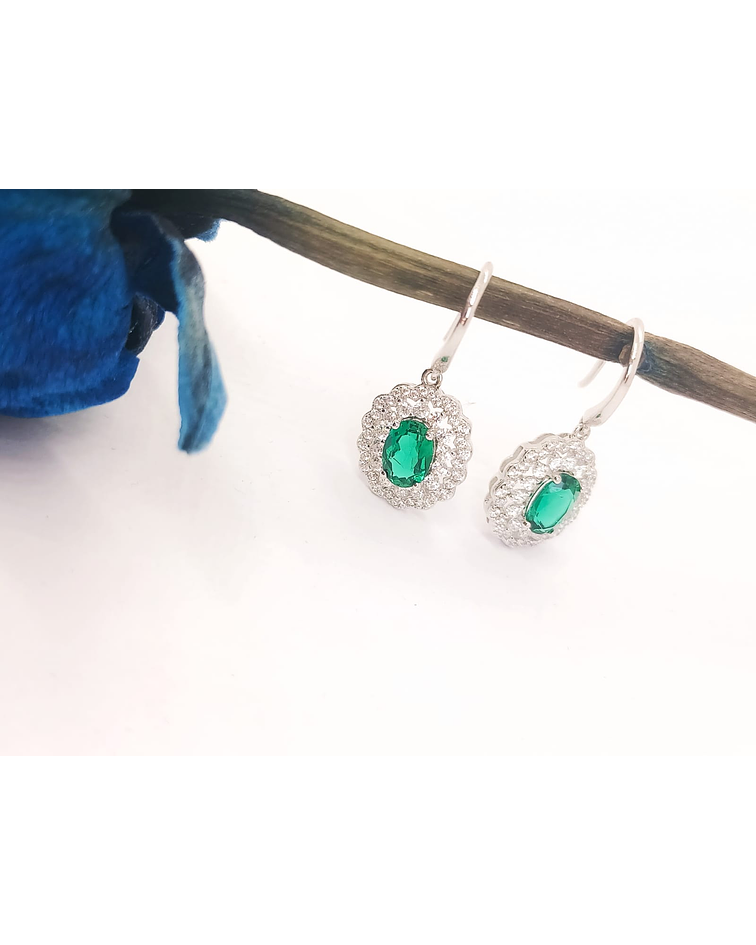 AROS GEMA ESMERALDA MOISSANITAS PLATA 925 VERDE PENDIENTES - 3