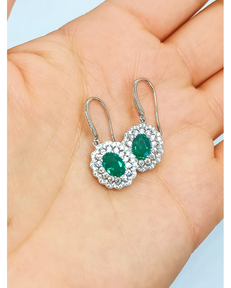 AROS GEMA ESMERALDA MOISSANITAS PLATA 925 VERDE PENDIENTES - 4