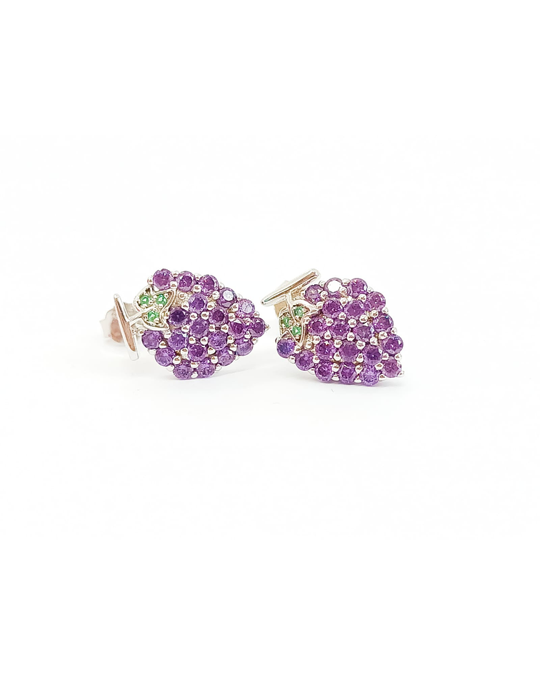 PENDIENTES AMATISTA NATURAL RACIMO DE UVAS PLATA 925 MUJERES NIÑAS - 1