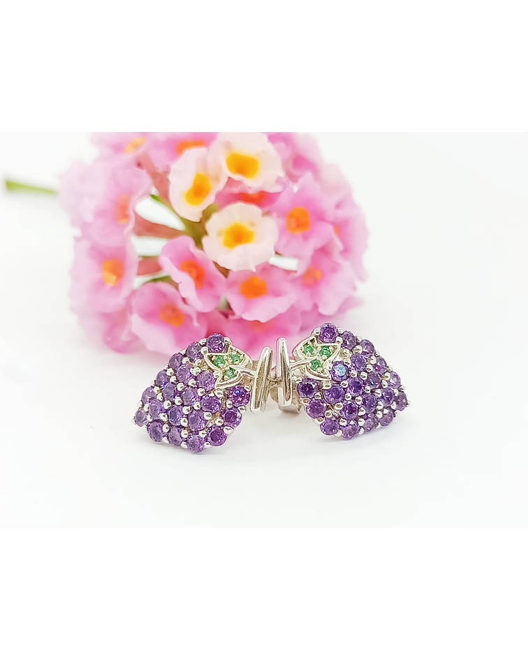 PENDIENTES AMATISTA NATURAL RACIMO DE UVAS PLATA 925 MUJERES NIÑAS - 2
