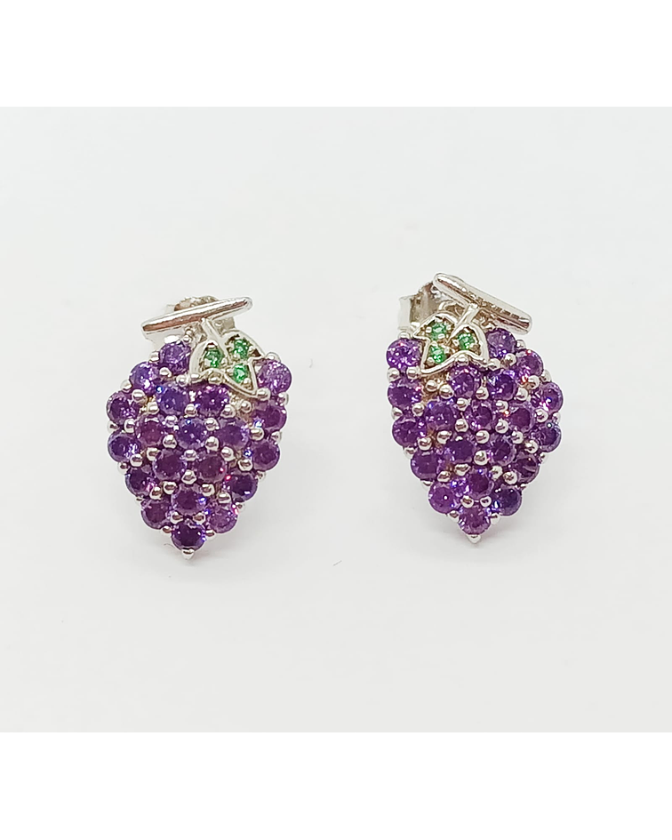 PENDIENTES AMATISTA NATURAL RACIMO DE UVAS PLATA 925 MUJERES NIÑAS - 3