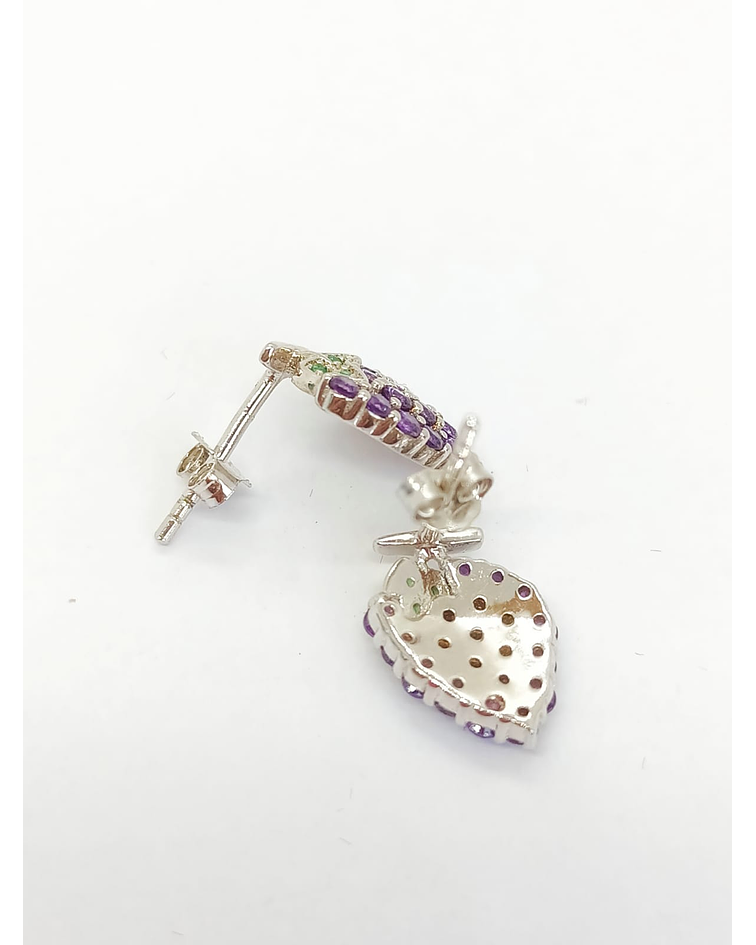 PENDIENTES AMATISTA NATURAL RACIMO DE UVAS PLATA 925 MUJERES NIÑAS - 4