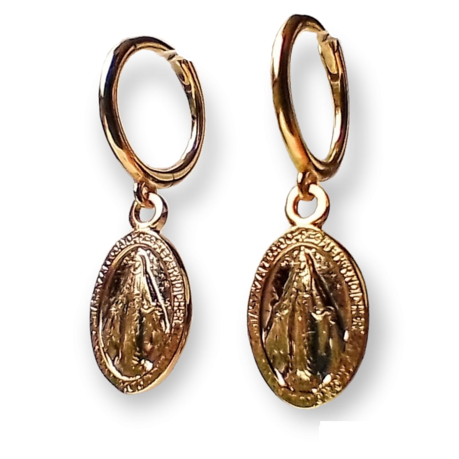 ARGOLLAS EL BAÚL DE JUMA HUGGIES VIRGEN DE LA MILAGROSA PLATA FINA 925 CHAPADA EN ORO 18K - 1