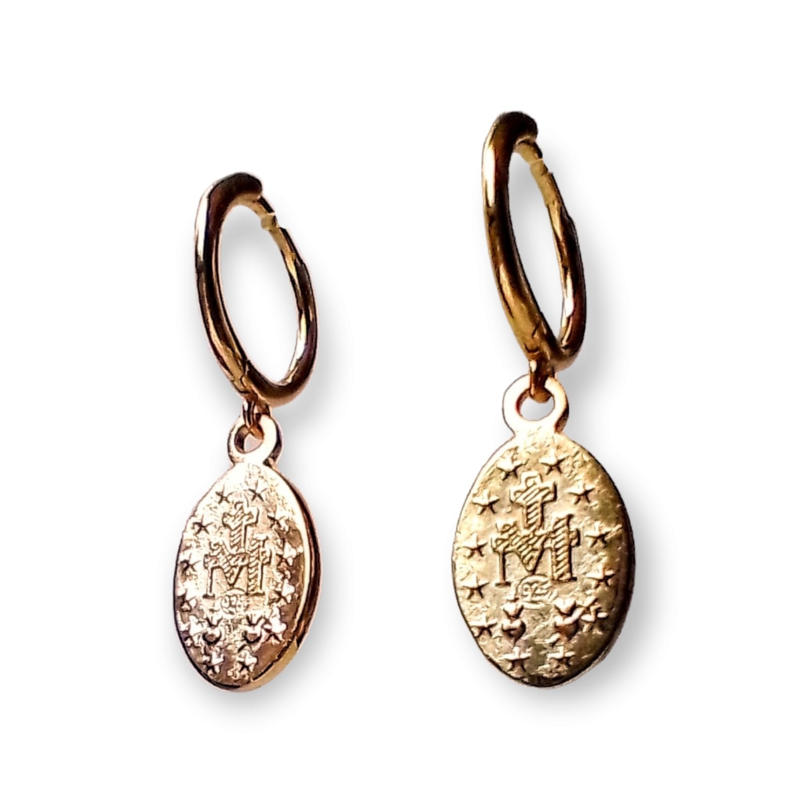 ARGOLLAS EL BAÚL DE JUMA HUGGIES VIRGEN DE LA MILAGROSA PLATA FINA 925 CHAPADA EN ORO 18K - 2