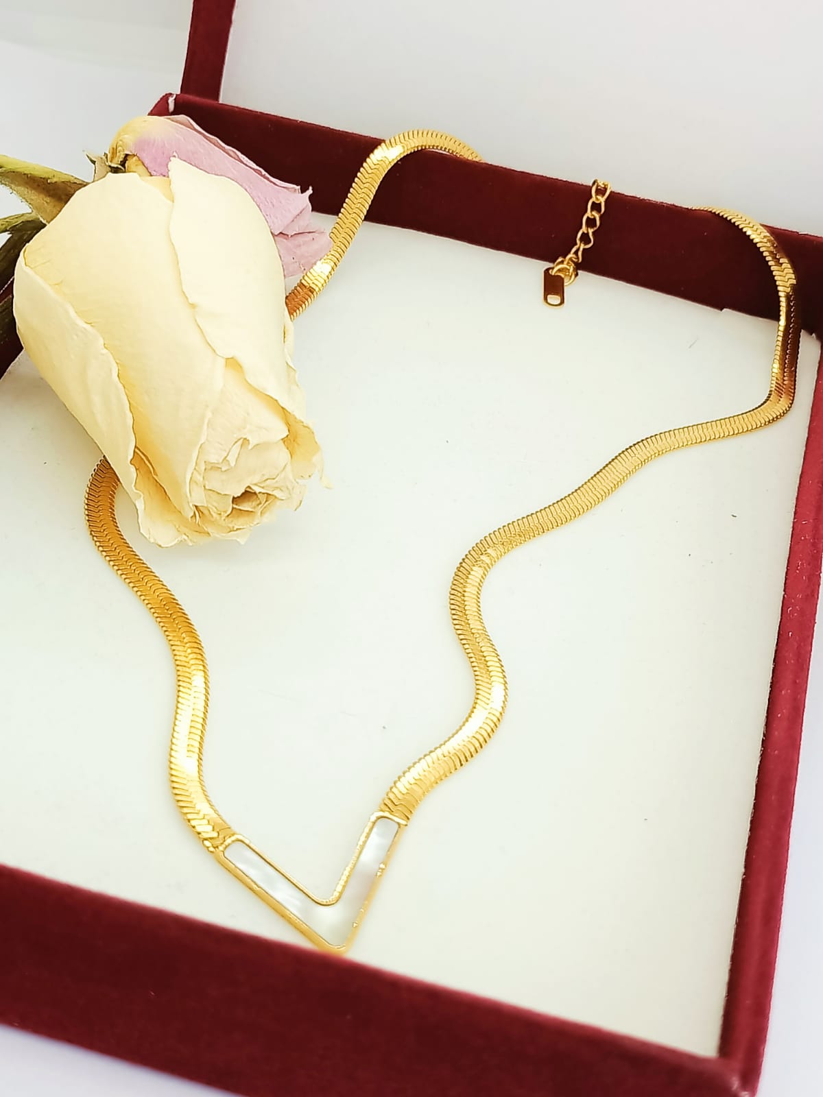 COLGANTE FORMA V NACAR GARGANTILLA ACERO MINIMALISTA ENCHAPADO EN ORO 18K - 2