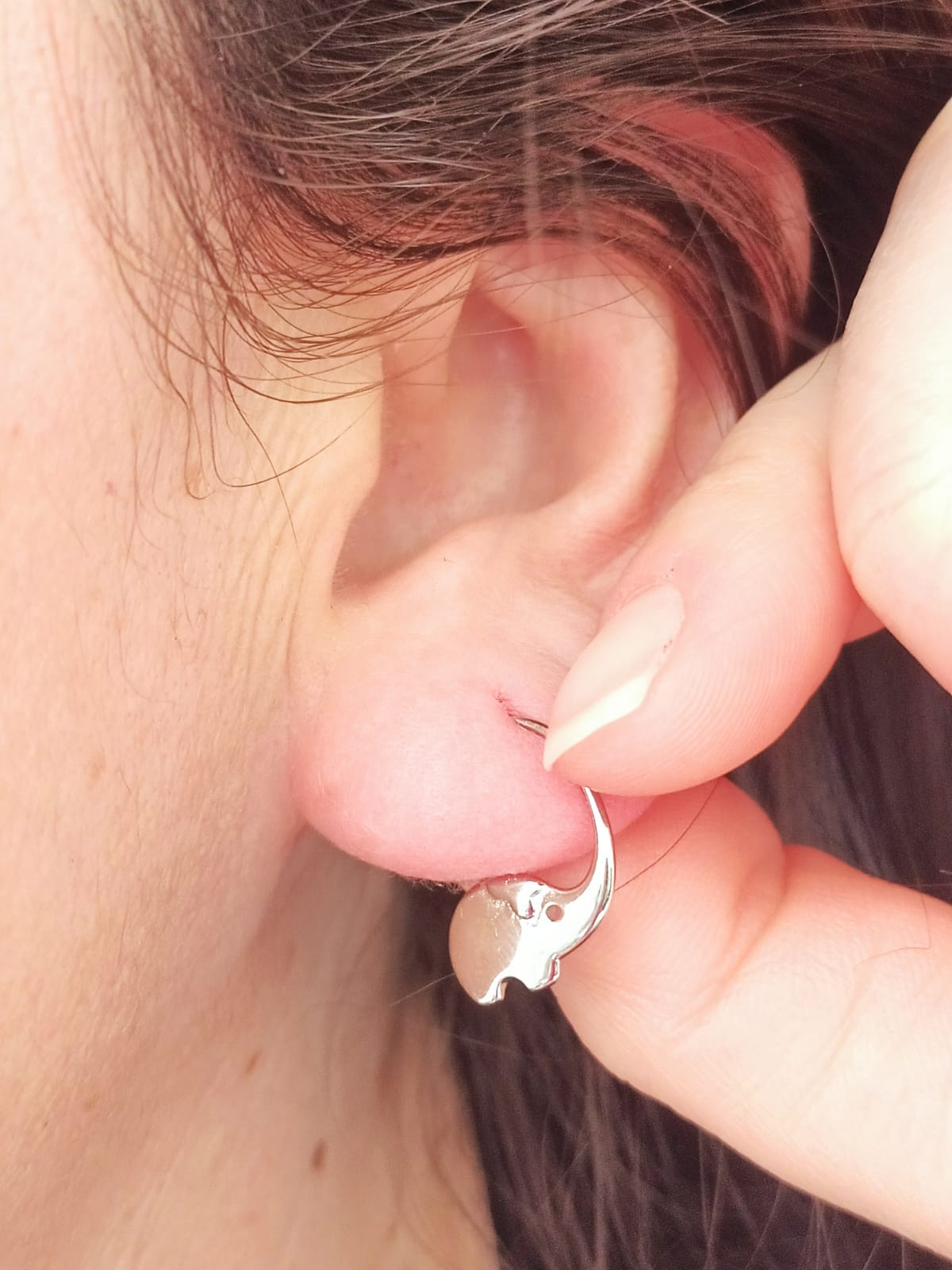 ARGOLLAS HOOP ELEFANTE SUERTE PLATA FINA 925 CHAPADO ORO BLANCO 18K - 2