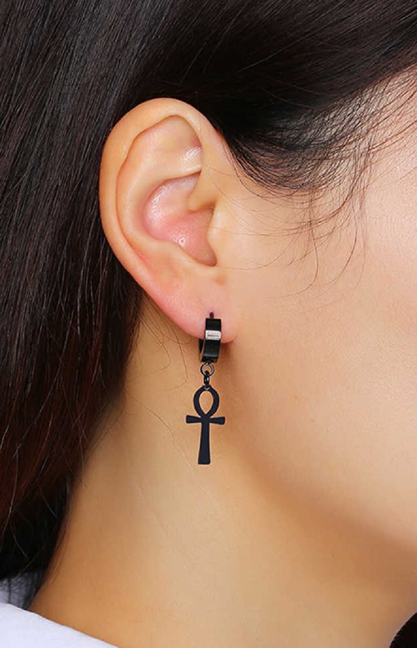 AROS PUNK BLACK ANKH CROSS HOMBRE MUJER ACERO CRUZ NEGRO - 2