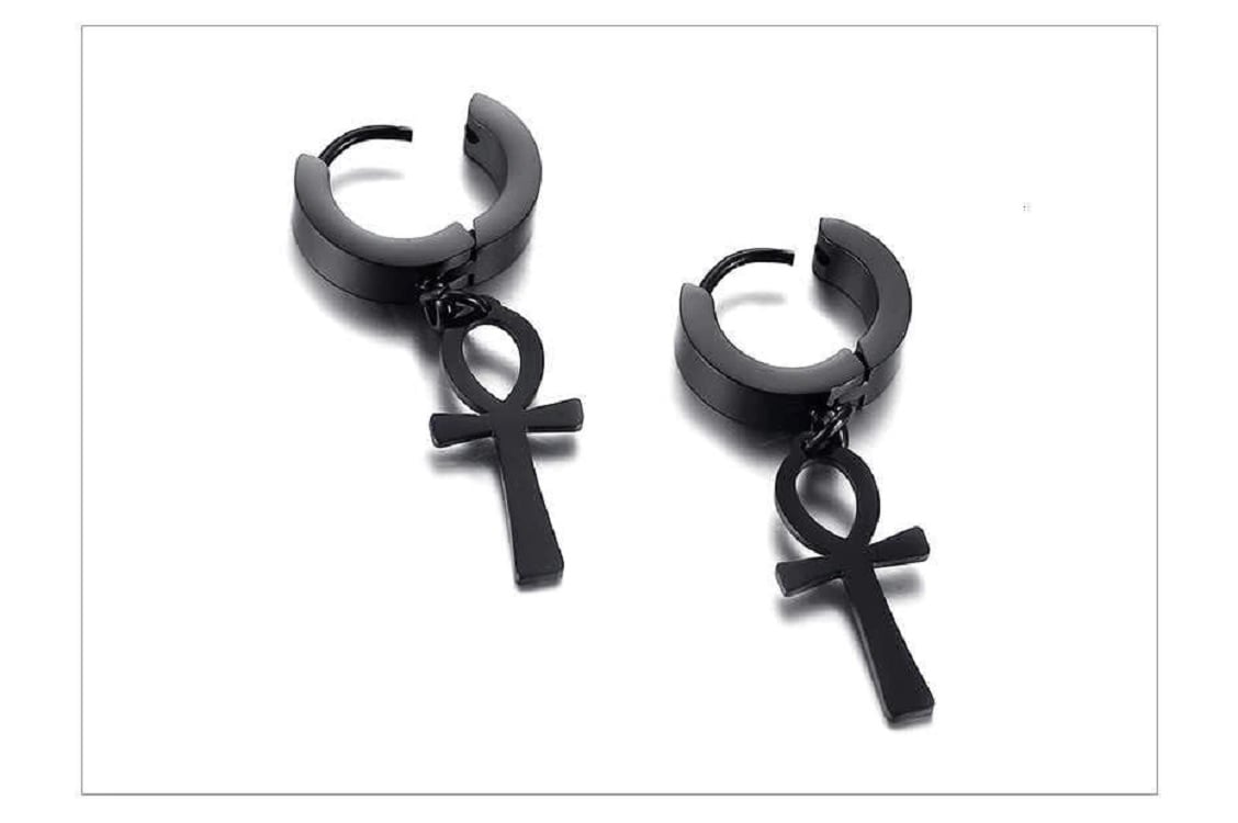 AROS PUNK BLACK ANKH CROSS HOMBRE MUJER ACERO CRUZ NEGRO - 4