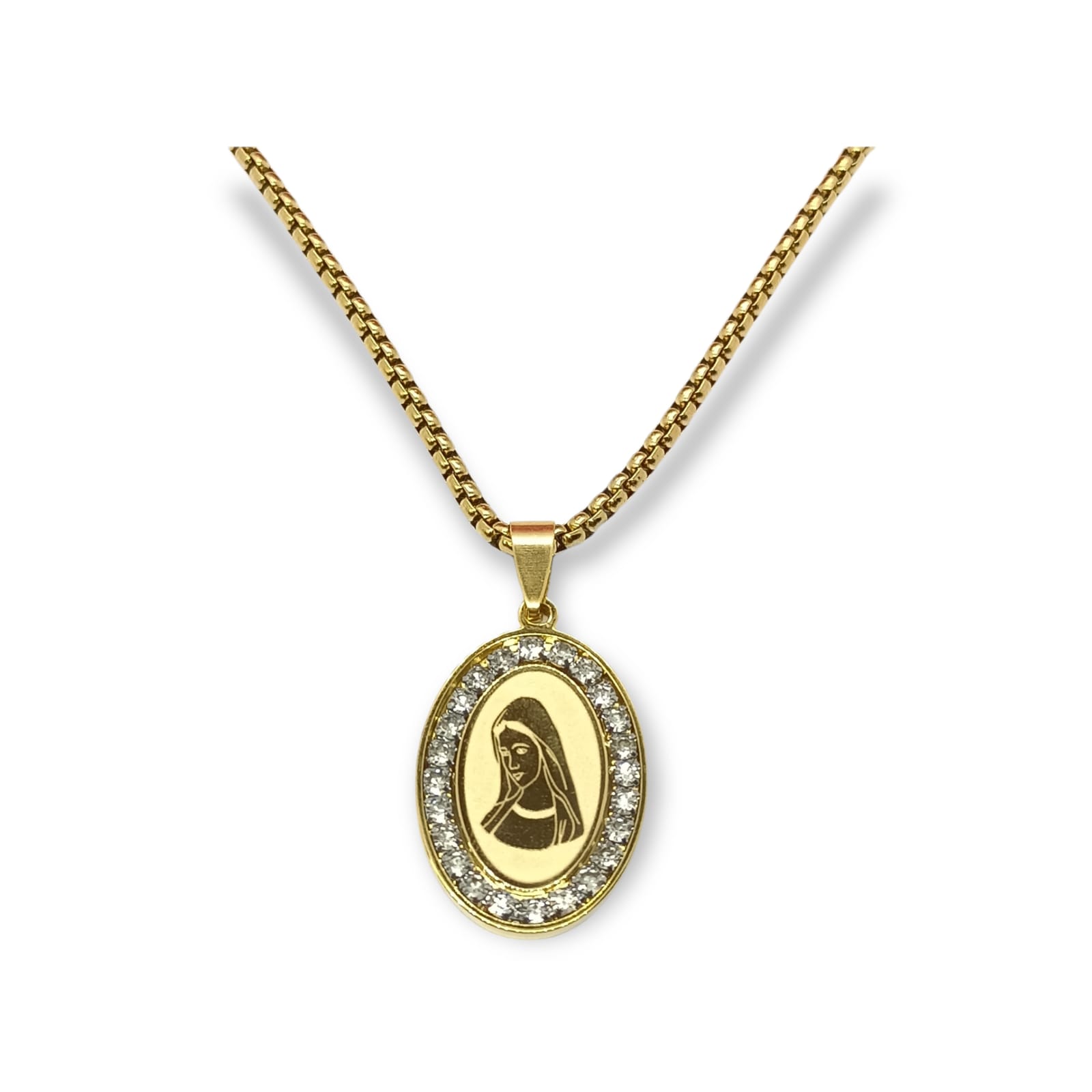COLGANTE MEDALLA VIRGEN MARIA HIPOALERGENICA ZIRCONIOS CHAPADA EN ORO 18KL - 1
