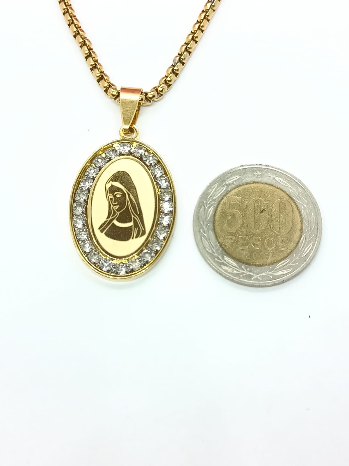 COLGANTE MEDALLA VIRGEN MARIA HIPOALERGENICA ZIRCONIOS CHAPADA EN ORO 18KL - 2