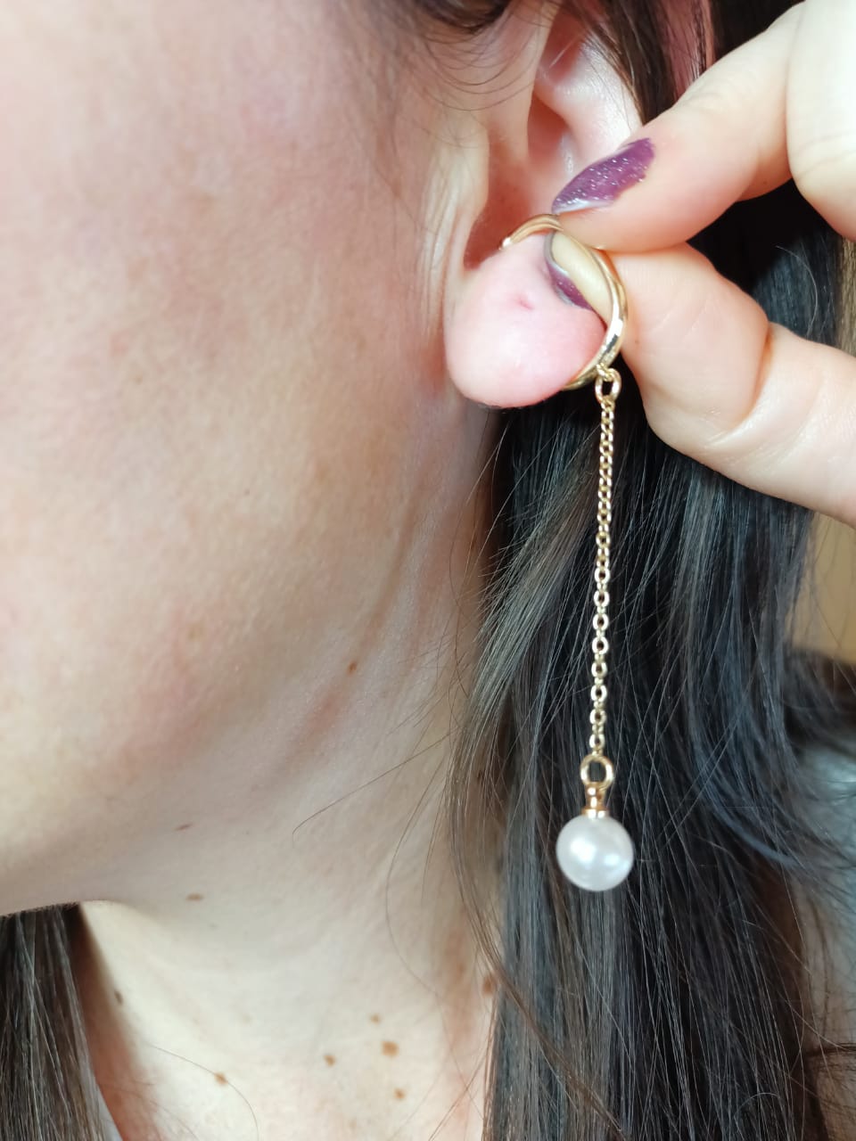 AROS PENDIENTES PERLA SIN HOYOS SIN PERFORACIONES - 3