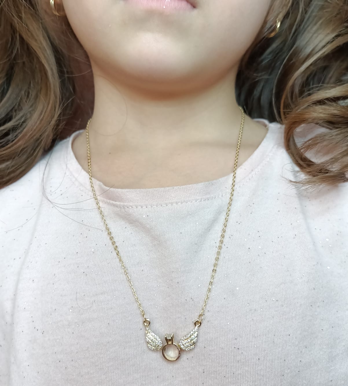 COLGANTE ALAS ZIRCONIA SOLITARIO AMOR ENCHAPADO EN ORO 18K - 3