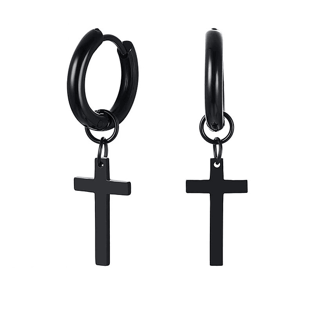 AROS EL BAÚL DE JUMA HUGGIES DOBLE USO PUNK CRUZ HIPOALERGENICO NEGRO PENDIENTES UNISEX ACERO - 1