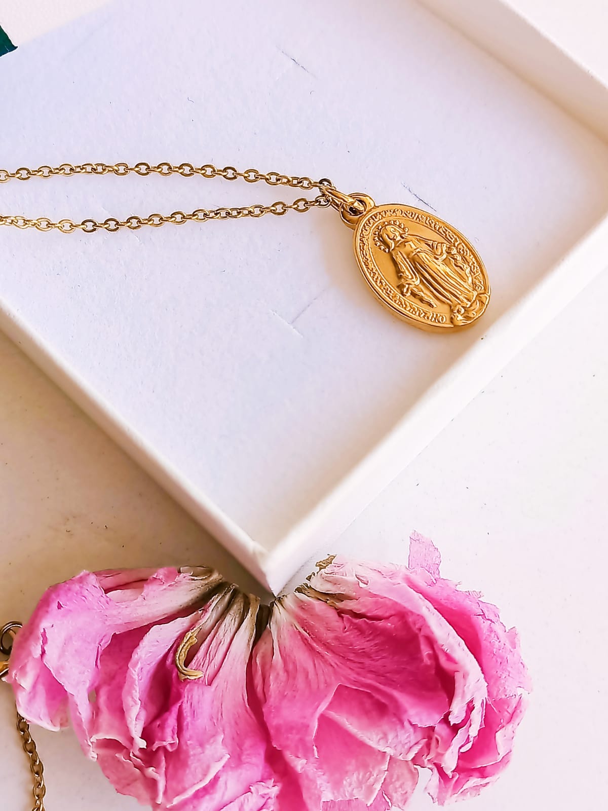 COLGANTE VIRGEN MILAGROSA MARIA DE LOS RAYOS CHAPADA ORO 18K - 3