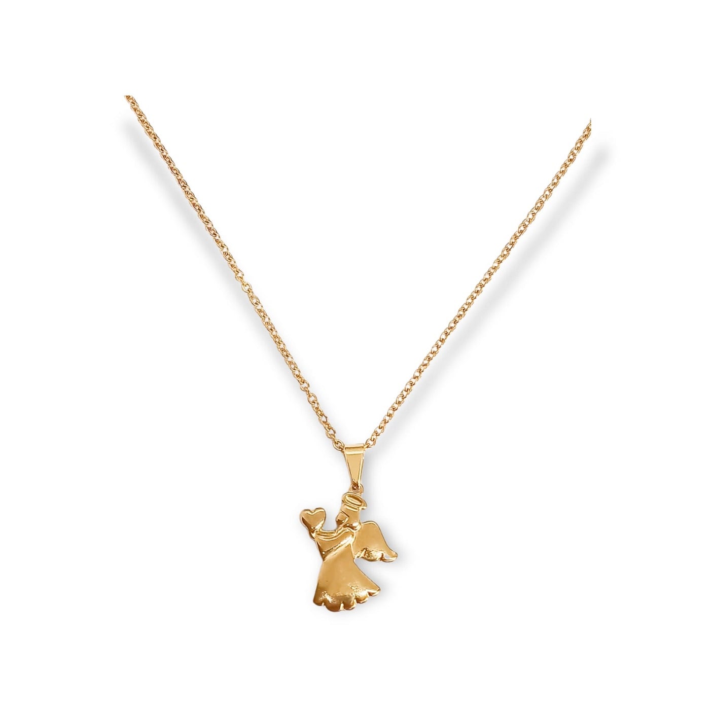 COLGANTE ANGEL GUARDIAN CHAPADO EN ORO CORAZON PROTECCION - 1