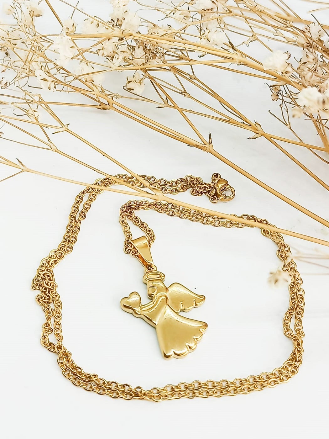 COLGANTE ANGEL GUARDIAN CHAPADO EN ORO CORAZON PROTECCION - 4