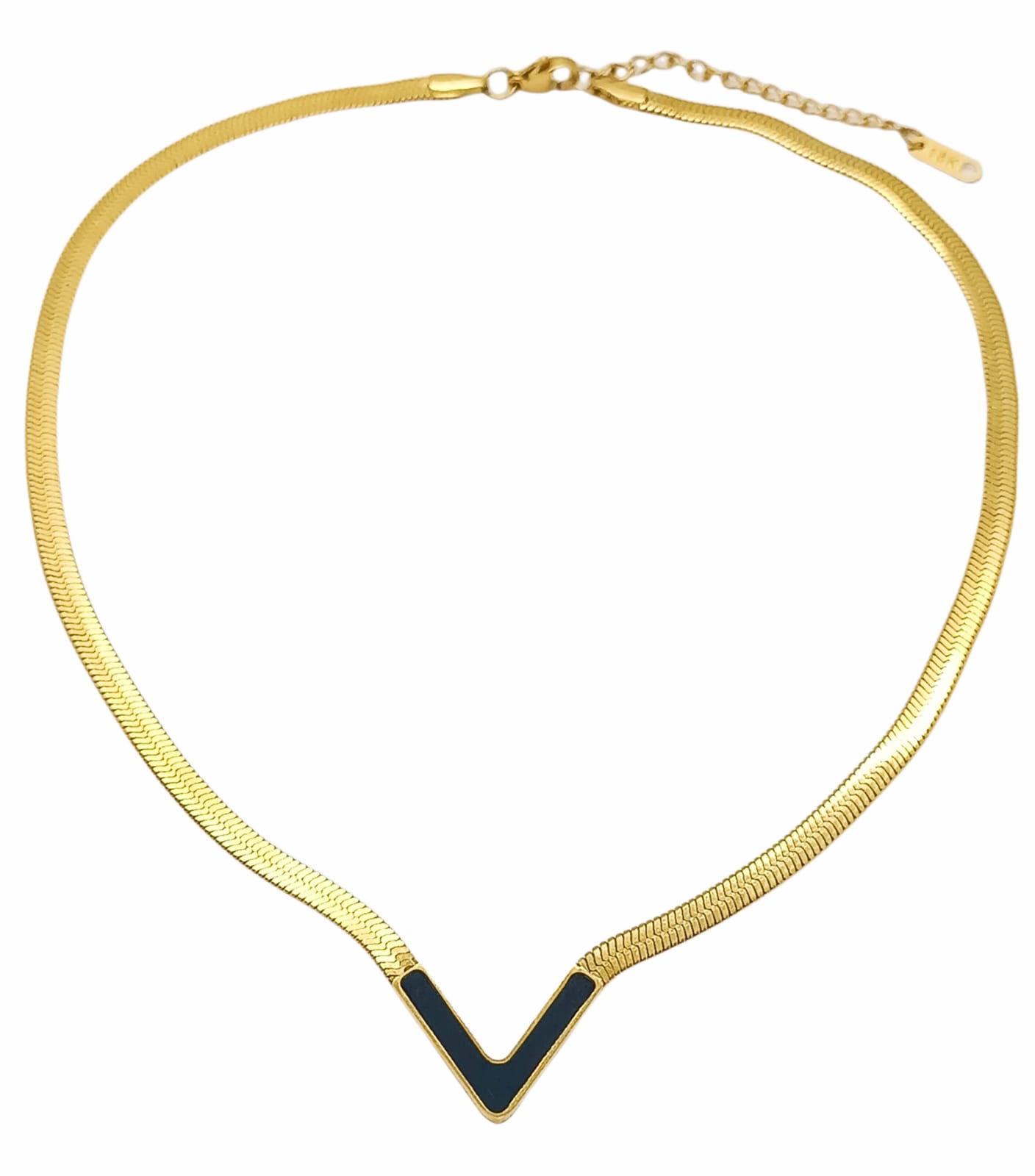 COLGANTE FORMA V EN COLOR NEGRO GARGANTILLA ACERO MINIMALISTA ENCHAPADO EN ORO 18K - 1