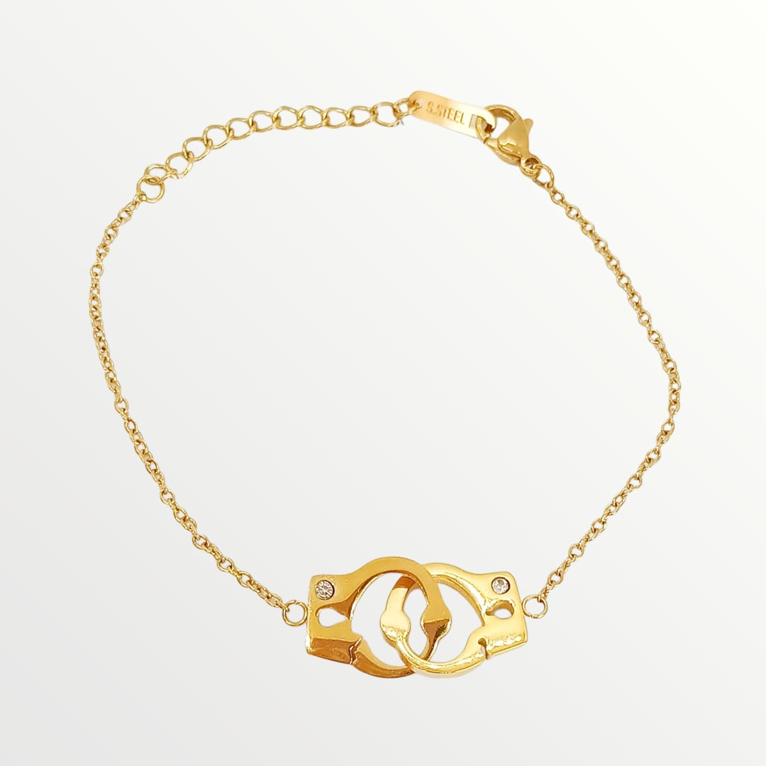 PULSERA DE ACERO CHAPADO EN ORO ESPOSAS CON ZIRCONIAS - 1