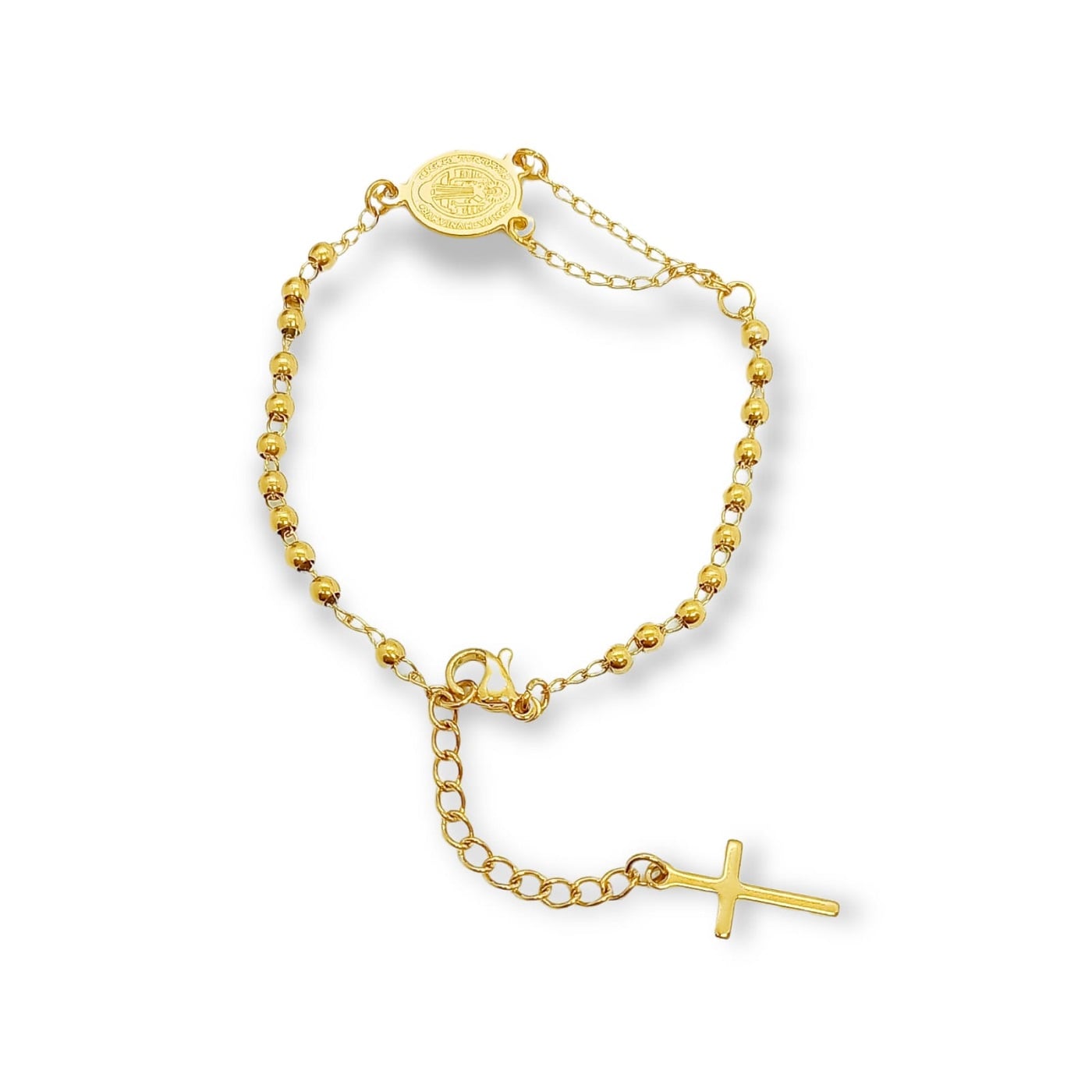 PULSERA AJUSTABLE ROSARIO CAMANDULA SAN BENITO CHAPADO ORO - 1