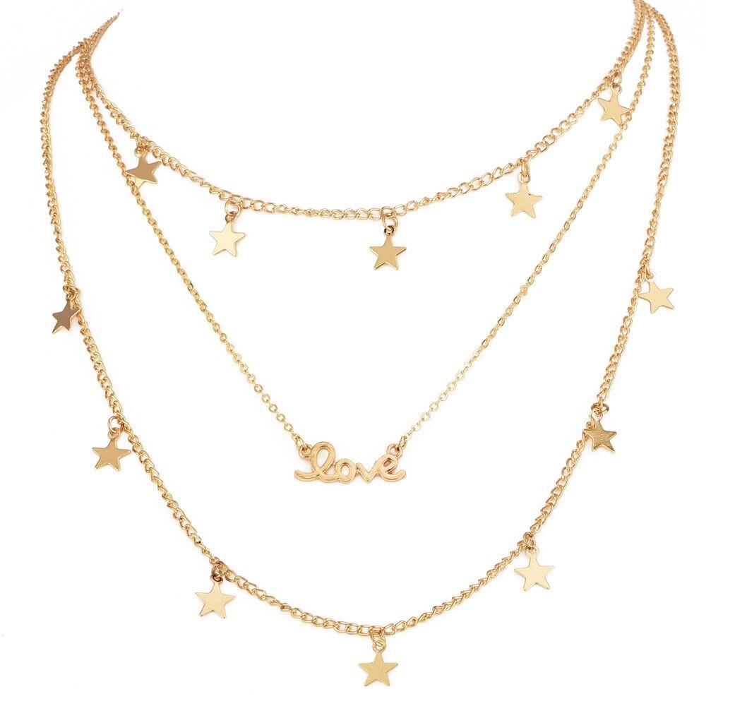 COLLAR GARGANTILLA LOVE COLLAR 3 EN 1 BAÑADA EN ORO 14KL - 1
