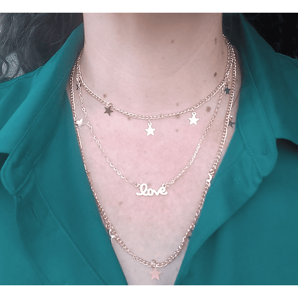 COLLAR GARGANTILLA LOVE COLLAR 3 EN 1 BAÑADA EN ORO 14KL - 3