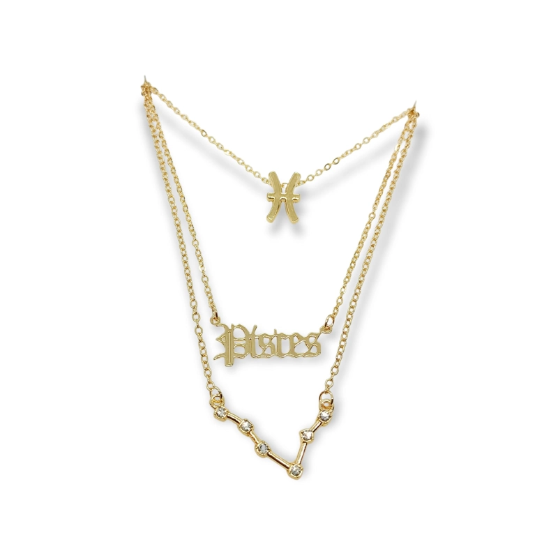 COLLAR MULTICAPA 3 EN 1 COLGANTES ZODIACO CONSTELACIONES PISCIS - 1