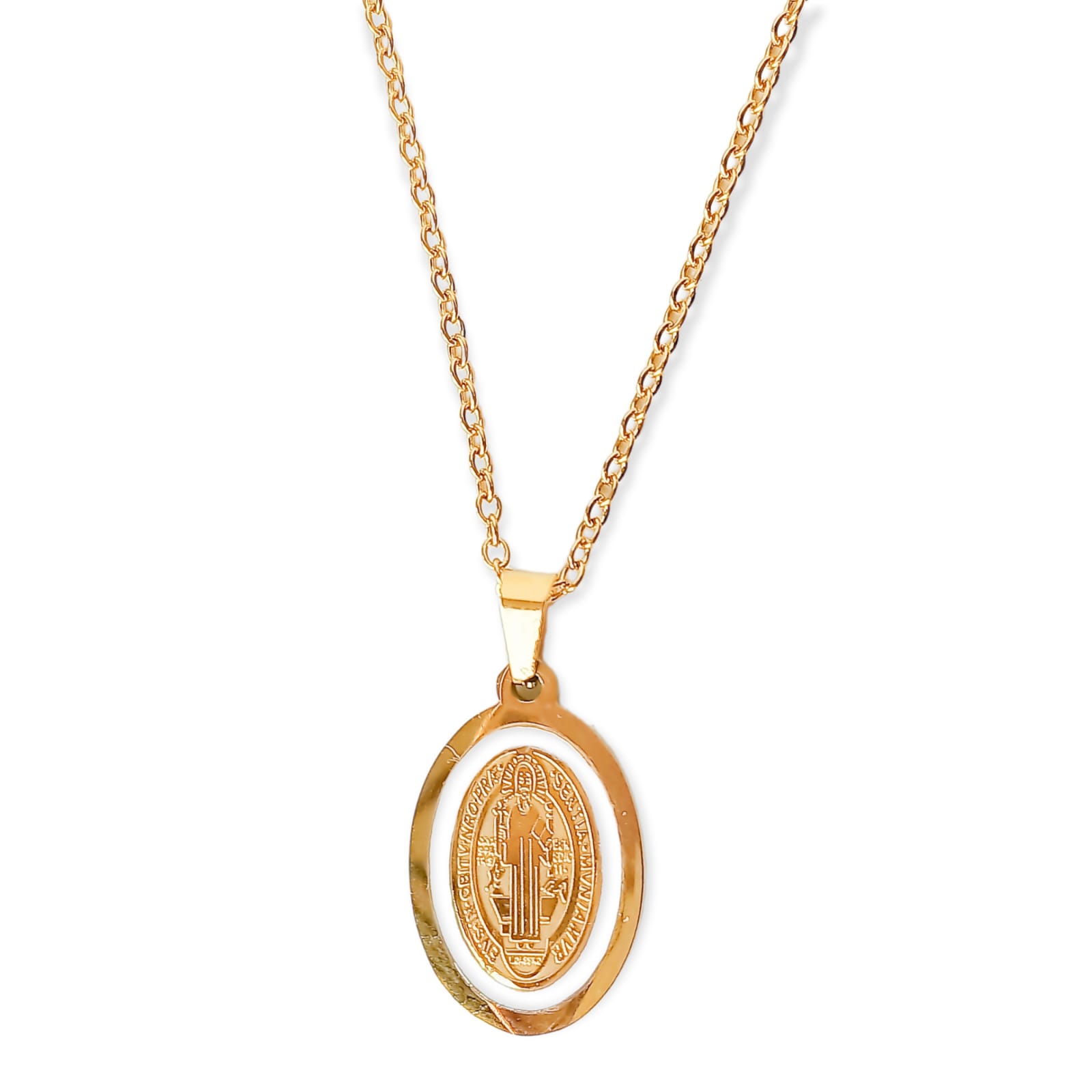 COLGANTE COLLAR MEDALLA SAN BENITO NACAR CHAPADO ORO - 1