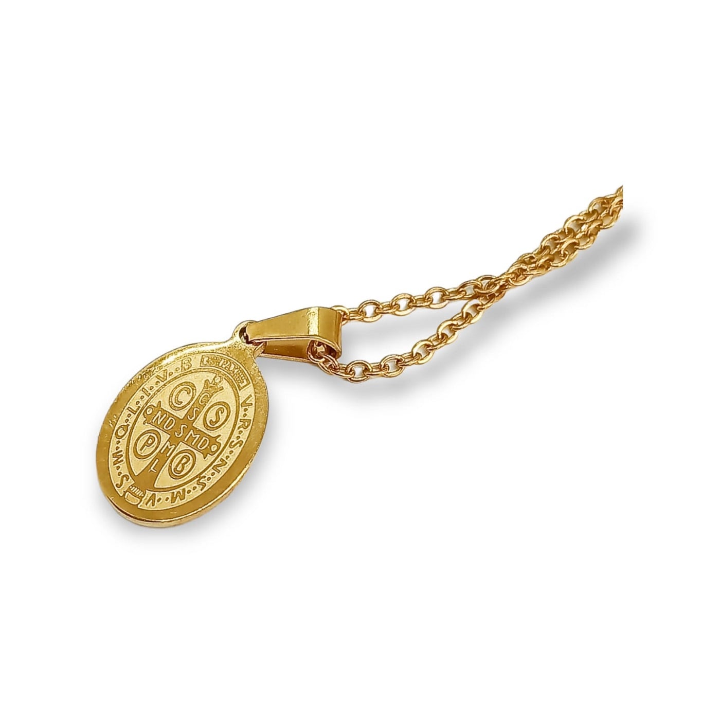 COLGANTE COLLAR MEDALLA SAN BENITO NACAR CHAPADO ORO - 3