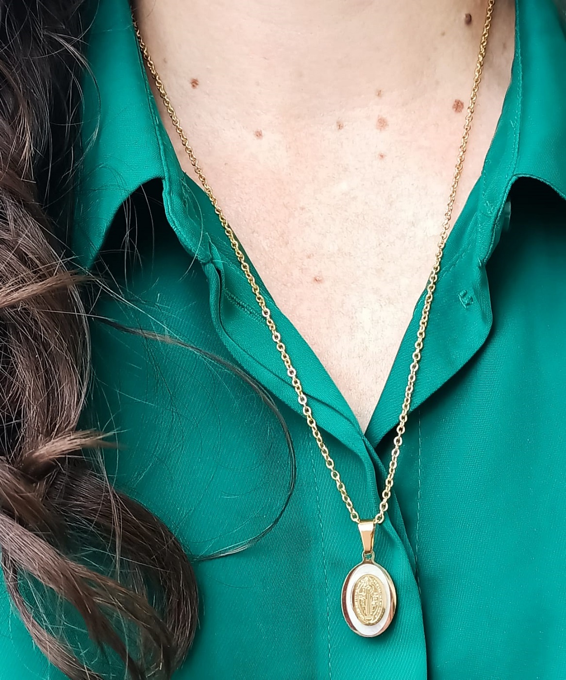 COLGANTE COLLAR MEDALLA SAN BENITO NACAR CHAPADO ORO - 6