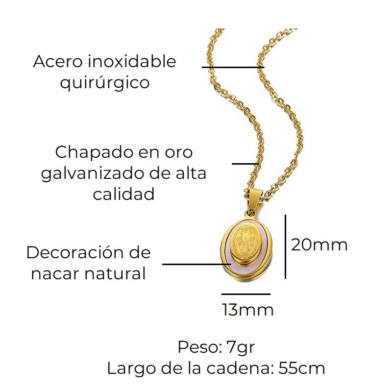COLGANTE COLLAR MEDALLA SAN BENITO NACAR CHAPADO ORO - 9