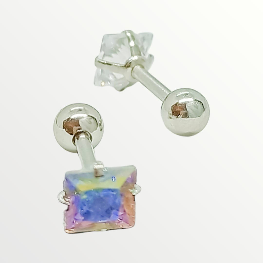 AROS PUNTO DE LUZ ACERO INOXIDABLE TORNASOL ZIRCONIO CUADRADO 5MM - 2