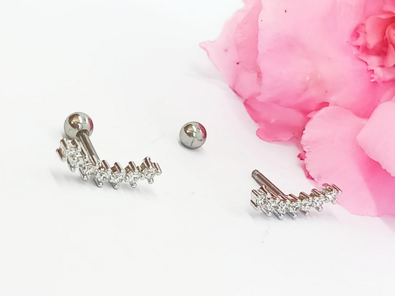 PENDIENTES CURVOS EL BAÚL DE JUMA HIPOLAERGENICOS ZIRCONIO TRANSLUCIDO PIERCING HELIX ACERO - 2