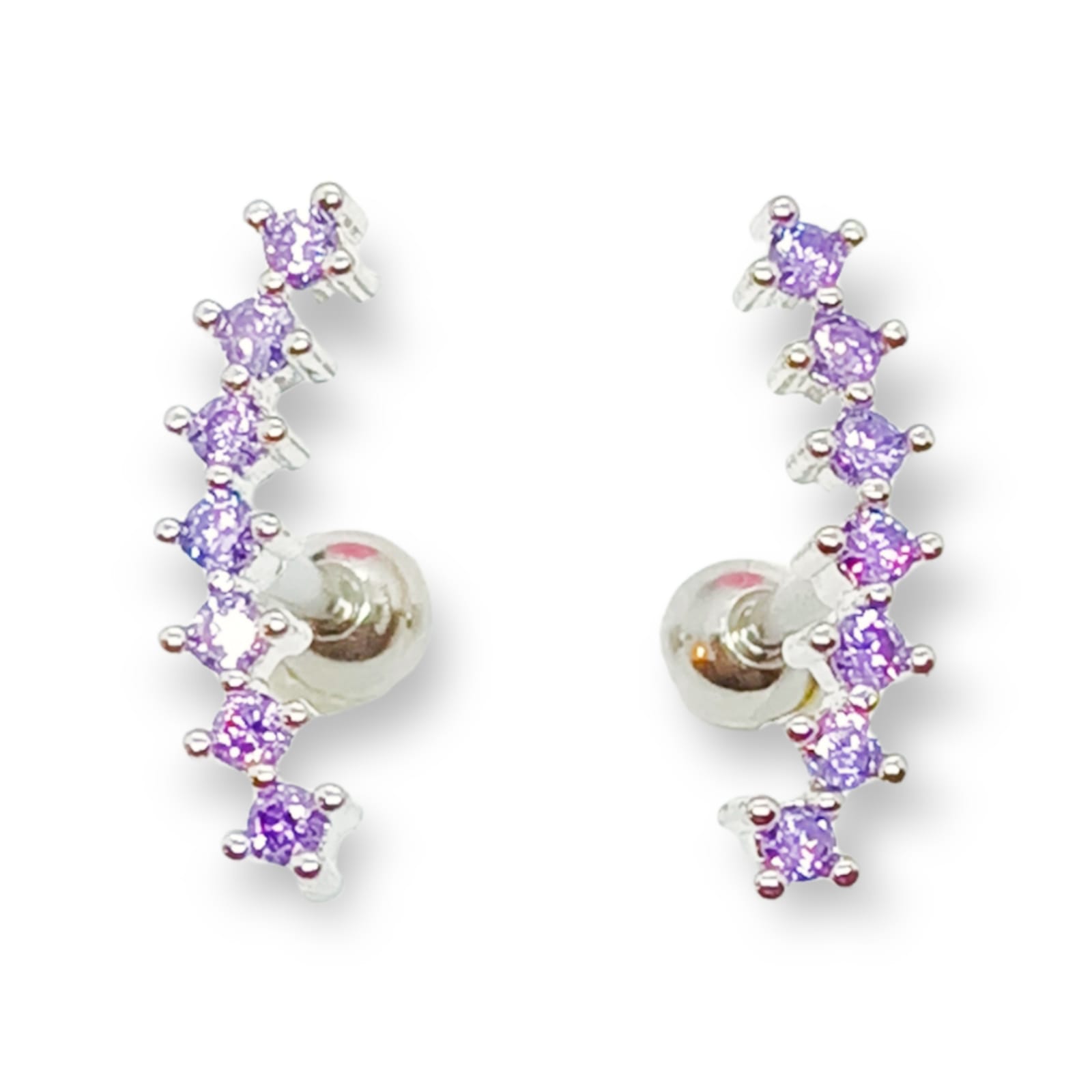 PENDIENTES CURVOS EL BAÚL DE JUMA HIPOLAERGENICOS ZIRCONIO LILA PIERCING HELIX ACERO - 1