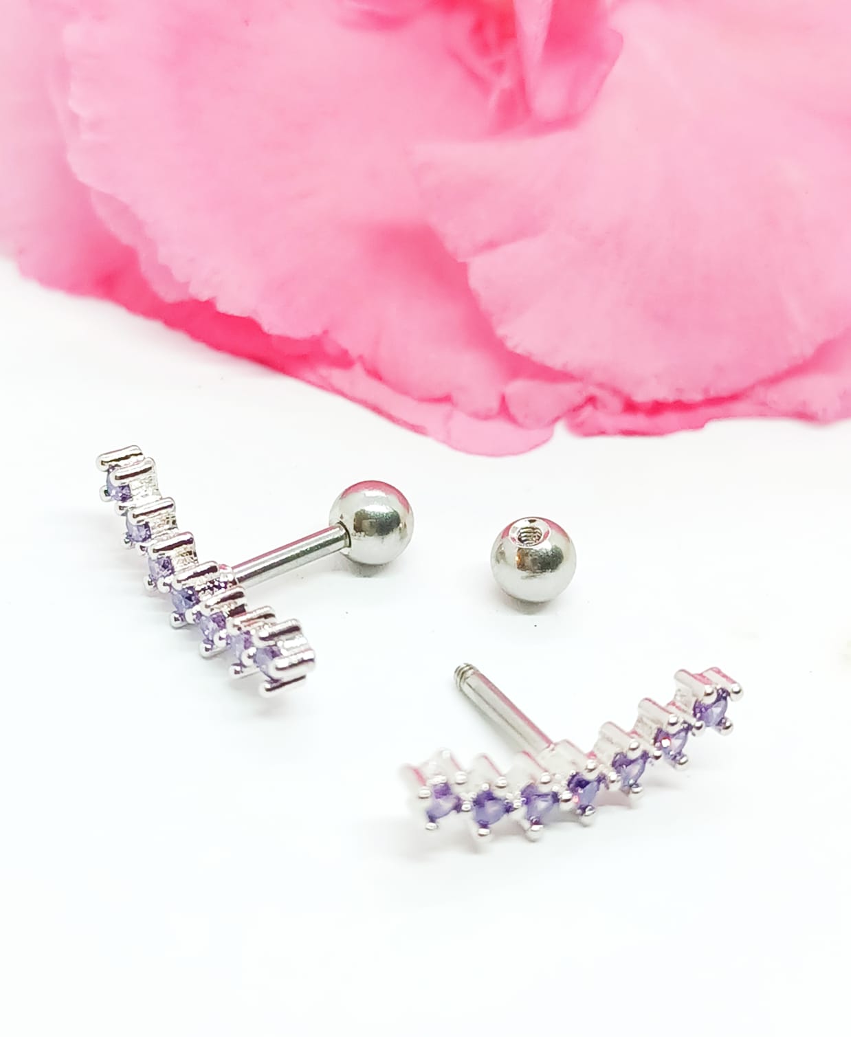 PENDIENTES CURVOS EL BAÚL DE JUMA HIPOLAERGENICOS ZIRCONIO LILA PIERCING HELIX ACERO - 2